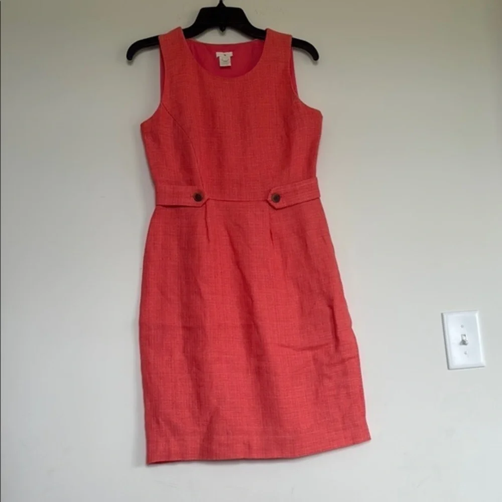 J. Crew Orange Sheath Midi Dress Sleeveless Crew Neck